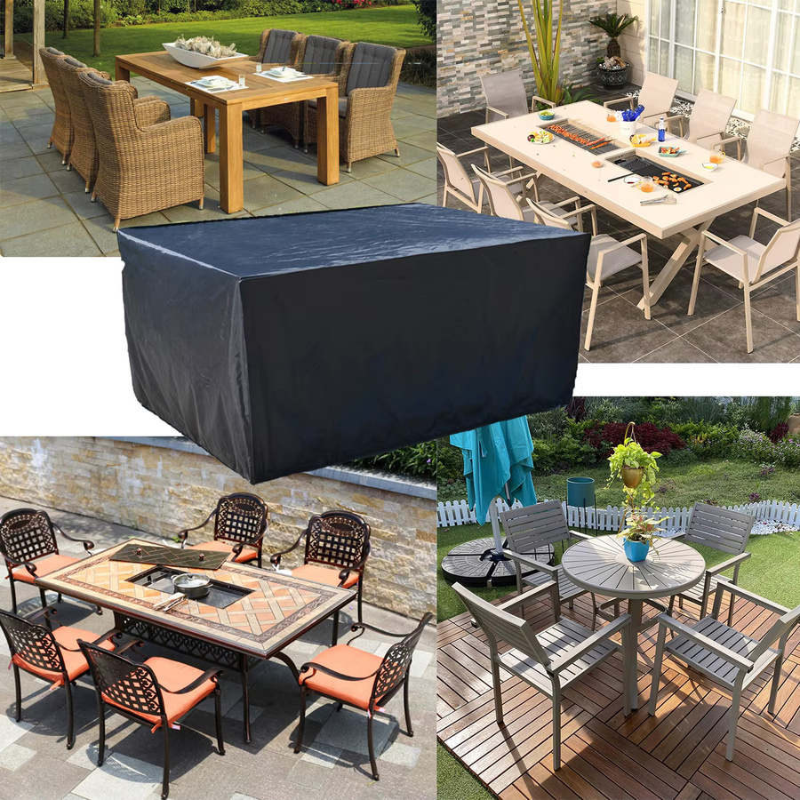 Wasserdichte und winddichte Gartenmöbel-Abdeckung für Gartentische aus schwarzem Polyester, rechteckig - Bild 3