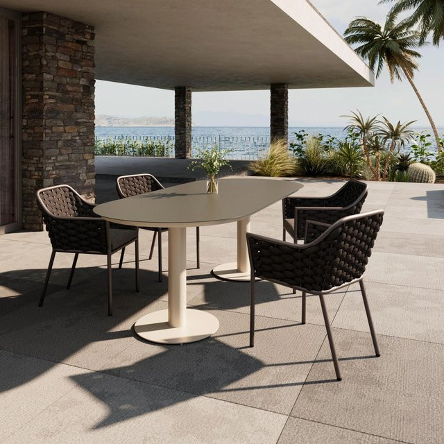 Mömax Gartentisch Monaco in Beige mit ovaler Glasplatte und Metallgestell, B/T/H: 220 x 100 x 75 cm - Bild 1
