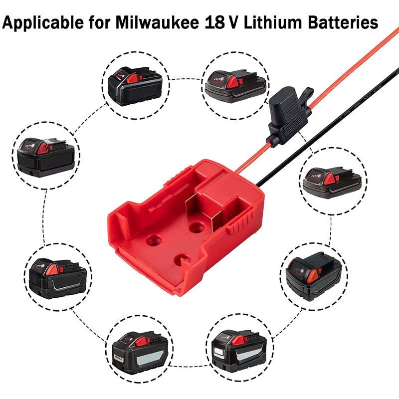2er-Set Milwaukee M18 Power Rad Adapter für Lithium-Akku 18V Li-Ion mit 12 AWG Draht in Rot - Bild 5