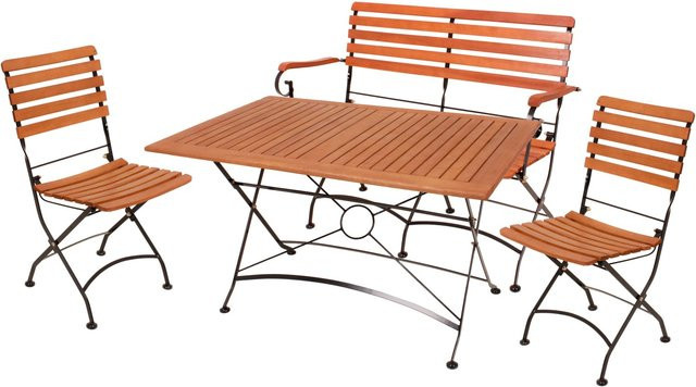 Garden Pleasure Gartenmöbel-Set Wien aus Eukalyptusholz mit Klappstühlen in Braun und Schwarz, Durchmesser: 120 cm - Bild 1