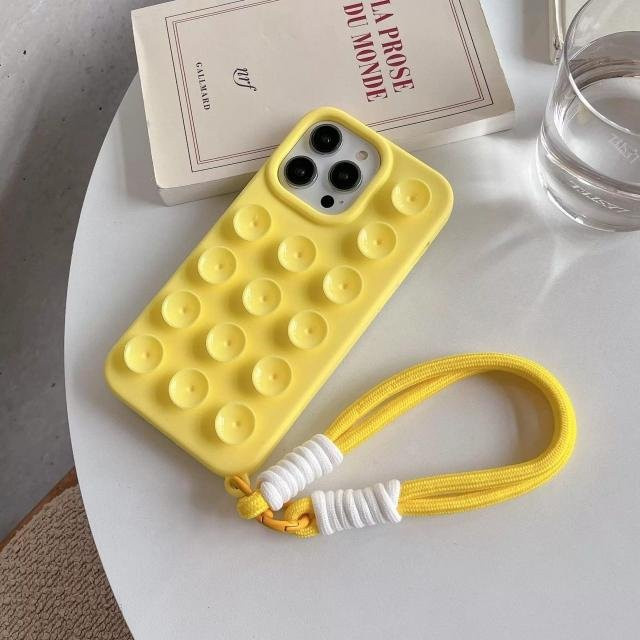 YULIN-003 Airbag Schutzhülle mit Saugnapf und Lanyard für iPhone 16 Pro Max, 15 Plus, 14, 13, 12 in Gelb - Bild 1