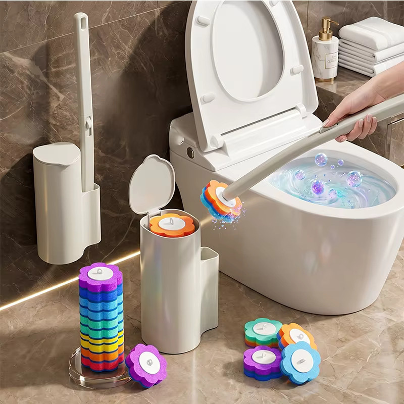 YITU Doppelfunktions-Toilettenbürstenset aus Kunststoff, wandmontiert oder stehend, inklusive antibakterieller Reinigungsflüssigkeit - Bild 2