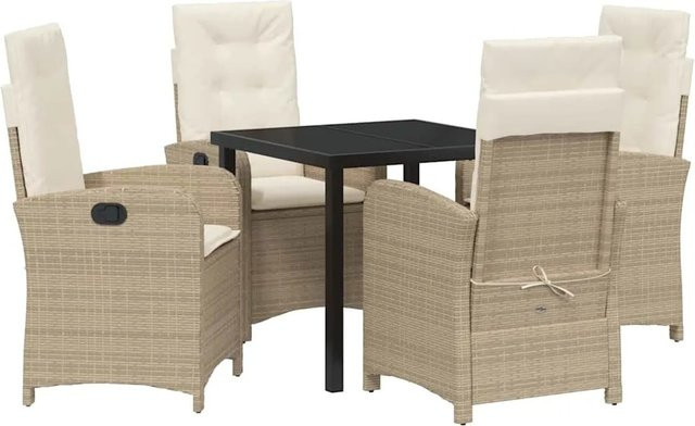 vidaXL Garten Essgruppe 5-teilig aus Poly-Rattan und Glas in Beige, B/T/H: 80 x 80 x 73 cm - Bild 1
