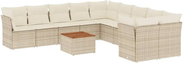 vidaXL 11-teilige Garten-Sofagarnitur aus Polyrattan in Beige mit Kissen und Stauraum - Bild 1