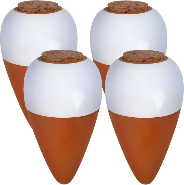 Relaxdays Bewässerungskegel aus Keramik in Weiß mit Korkdeckel, 4er Set, 350 ml - Bild 1