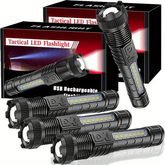 Heinast Taktische LED-Taschenlampe mit Teleskop-Zoom, wiederaufladbar, Schwarz - Bild 1