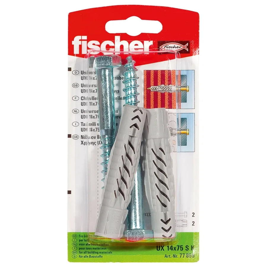 Fischer Universaldübel UX aus Nylon in Grau, Durchmesser: 14 mm, Länge: 75 mm - Bild 2