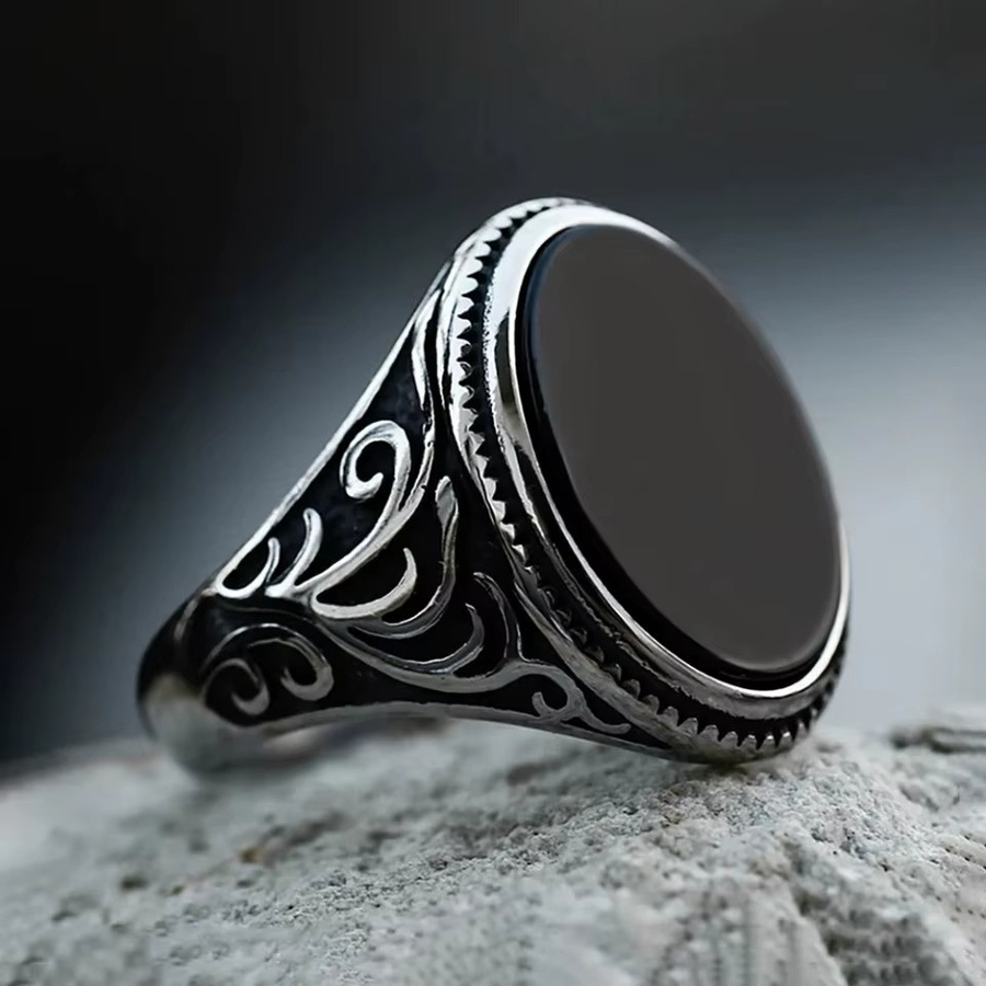 owlucky Ring Edelstahl, Schwarz, Stein, Vintage, Unisex - Bild 2