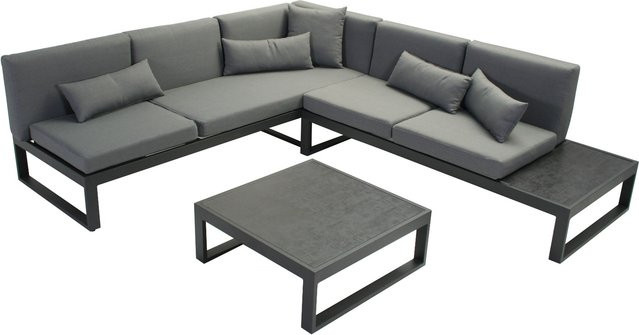 Aluminium Gartenmöbel Loungemöbel Malaga Set mit Tisch, 2-Sitzer, 3-Sitzer und UV-beständigen Polyester Kissen - Bild 1
