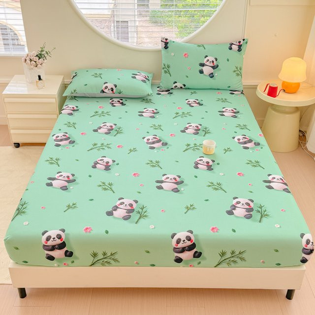 Bonenjoy Spannbettlaken mit Panda-Aufdruck in Grün, elastisches Matratzenschoner mit kühlendem Effekt für Kinderbetten - Bild 1