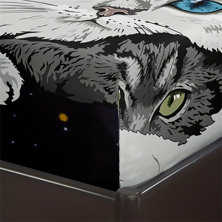 3-teiliges Spannbettlaken-Set mit Katzen-Print und Sternenhimmel-Design, weich und atmungsaktiv, B/T/H: 90 x 190 x 25 cm - Bild 4