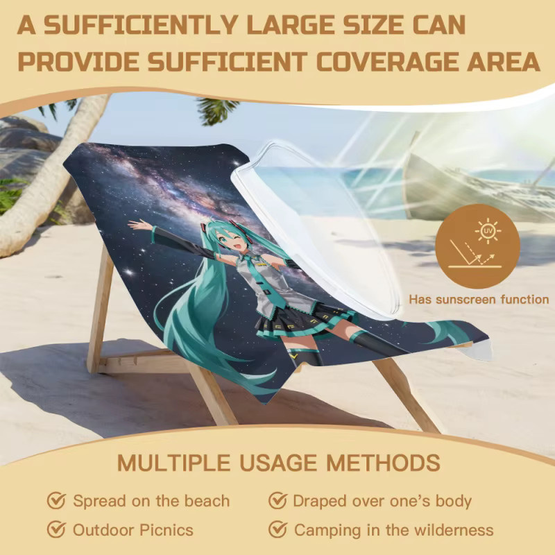 Galaxy Hatsune Miku Anime Strandtuch, schnell trocknendes und saugfähiges Badetuch in Multicolour für Teenager - Bild 3