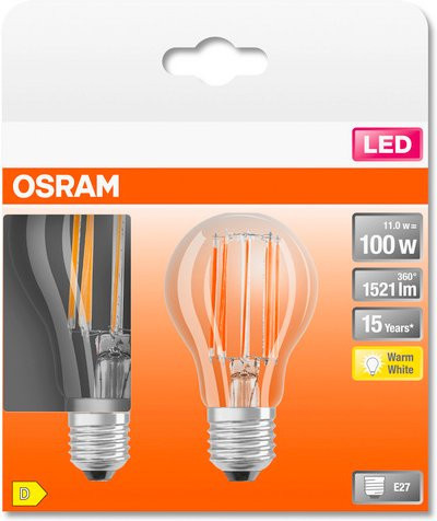 Osram LED Retrofit Classic A60 Leuchtmittel E27, 11 W, warmweiß, transparent - Bild 1