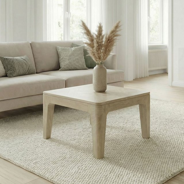 Couchtisch Finebuy aus Massivholz in White Wash, moderner Wohnzimmertisch mit quadratischer Form, Breite: 60 cm, Tiefe: 60 cm, Höhe: 32 cm - Bild 1