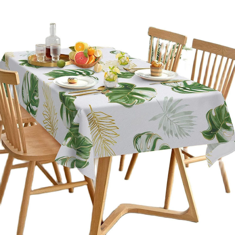 Sanya Tischdecke mit Blattmuster in Weiß, rechteckige Tischdecke aus Polyester-Baumwoll-Mischung, wasserabweisend und modern - Bild 3