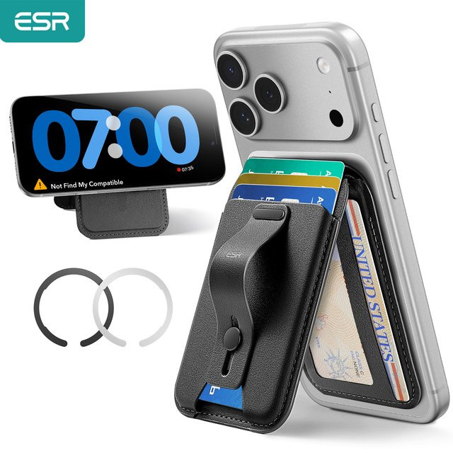 ESR MagSafe Wallet 5 Kartenhalter RFID-blockierende magnetische Geldbörse für iPhone 17/16/15/14/13 und Samsung Modelle in Schwarz oder Blau - Bild 1