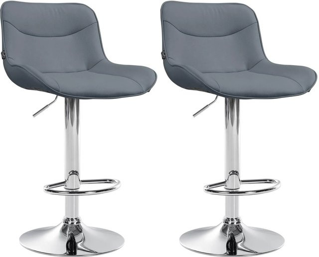 DELUKE Barhocker 2er Set TAMPA Grau Kunstleder mit Chrom-Gestell und Lehne - Bild 1