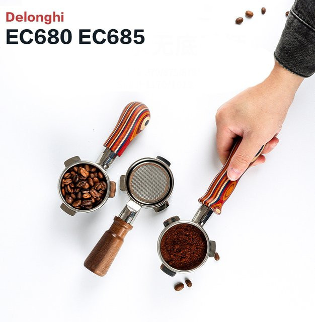 Delonghi Bodenloser Siebträger aus 304 Edelstahl mit Filterkörben für 1, 2 oder 4 Tassen, passend für EC680 und EC685 Espresso-Maschinen, Farbe: Braun, Durchmesser: 51 mm - Bild 1