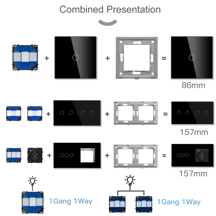 BSEED Wandleuchte mit LED-Dimmer, Touch-Schalter und Glasscheiben für DIY-Montage - Bild 2