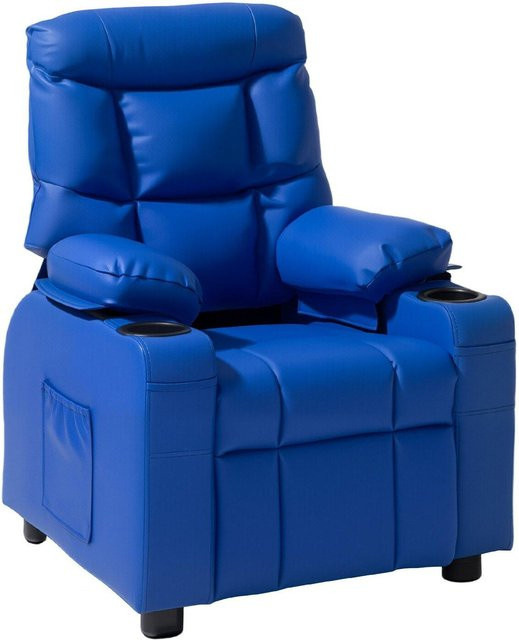 Kinder-Liegesessel von Buying Solutions MB in Blau mit verstellbarer Rückenlehne, 2 Getränkehaltern, 4 Taschen und passendem Ottomanen aus PU-Leder - Bild 1