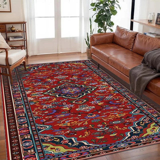 VIKAMA Böhmischer Vintage-Parsischer Teppich, rutschfeste Bodenmatte für Wohnzimmer, Schlafzimmer und Küche - Bild 1