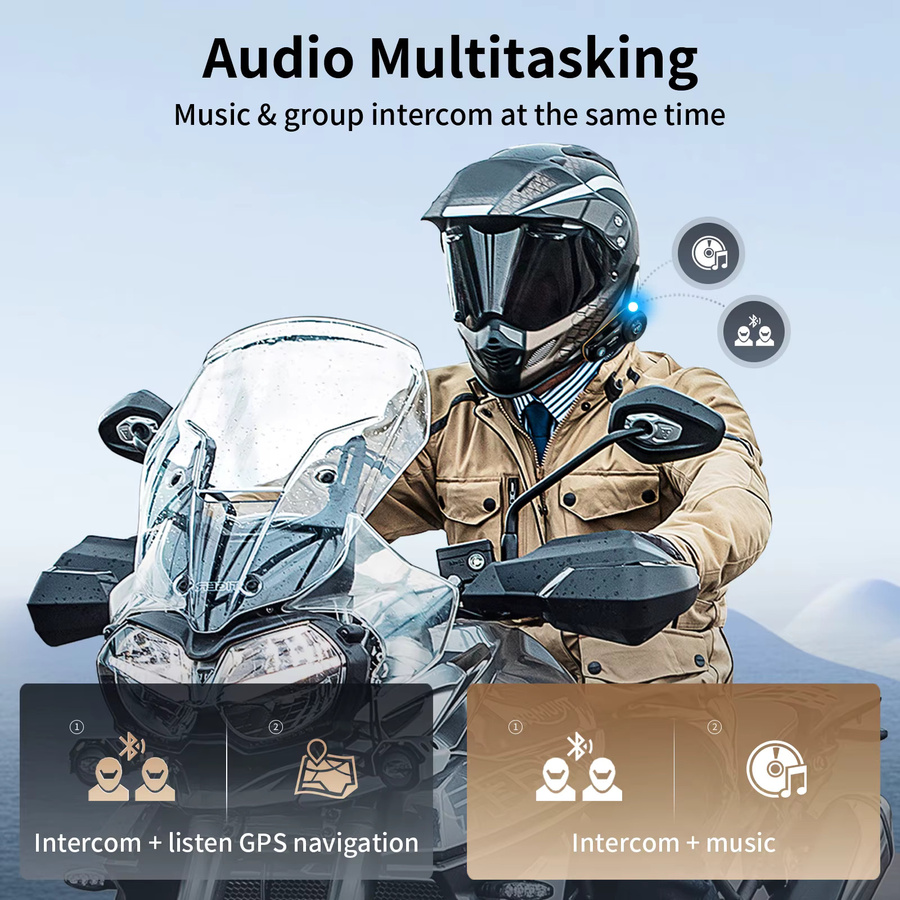 Fodsports FX8 Pro Bluetooth-Gegensprechanlage für Motorradhelme in Schwarz mit Dual BT5.4, App-Verbindung und Musikteilung für bis zu 10 Fahrer - Bild 5