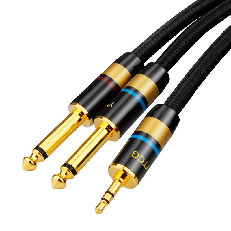YYTCG Hi-Fi AUX Audiokabel 3,5mm auf Dual 6,35mm TS Y-Splitter, vergoldet, Schwarz - Bild 6