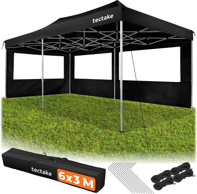 tectake Aluminium Faltpavillon Viola Schwarz mit 3 Seitenteilen und Fenstern, wasserdicht, B/T/H: 600 x 300 x 316 cm - Bild 1