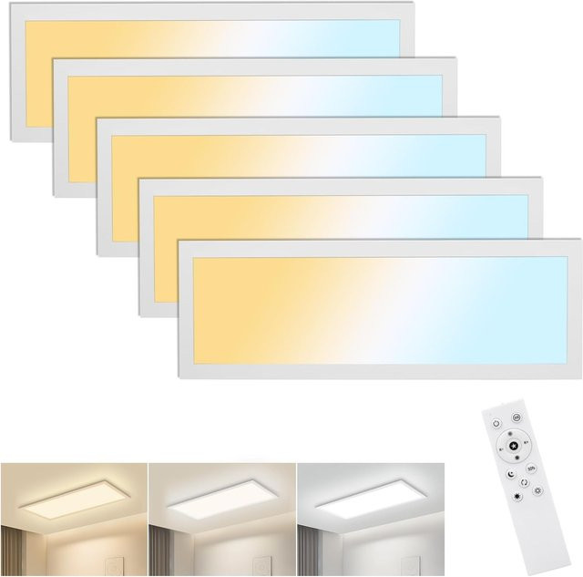 Oraymin 5er-Pack LED-Deckenleuchten Weiß, dimmbare Panelleuchten mit Fernbedienung, 24W, 2400LM, moderne Deckenleuchten mit CCT, B: 58 cm, T: 20 cm - Bild 1