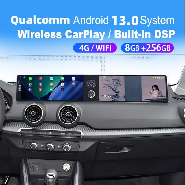 Aotsr Dual-Screen Multimedia-System für Audi Q2 2018-2024 mit 12,3 Zoll Display, Qualcomm CarPlay, Android Auto und GPS-Navigation, Schwarz - Bild 1