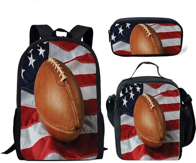 Fancy Style Studio 3er-Set Schultaschen mit American Football und Rugby 3D-Druck bestehend aus Rucksack, Lunchtasche und Federmäppchen in Multicolour - Bild 1
