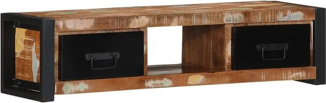 vidaXL TV-Schrank aus Massivholz Altholz und Eisen in Braun-schwarz B/T/H: 100 x 30 x 25 cm - Bild 1