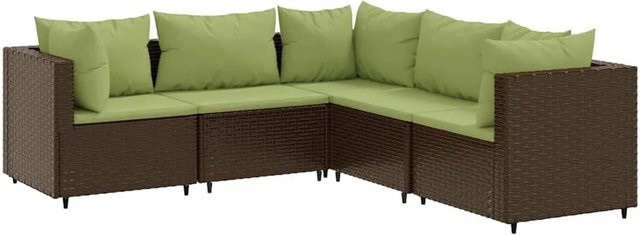 vidaXL 5-tlg Garten-Lounge-Set in L-Form mit Kissen, Braun und Grün, Poly Rattan mit Metallgestell - Bild 1