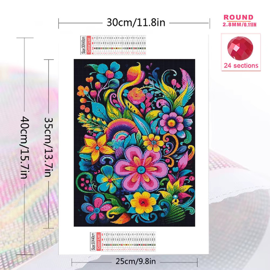Momoart Diamant-Mosaik Blume DIY Kreuzstich-Set, buntes floral Design mit runden Steinen zur Handarbeit und Dekoration - Bild 2