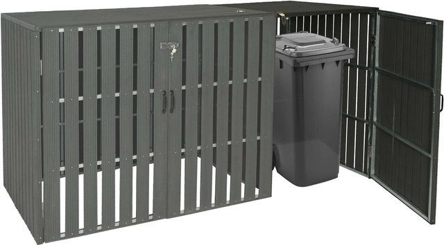 WPC-Mülltonnenverkleidung Erweiterung MCW-J28 Mülltonnenbox in Holzoptik Anthrazit B/H/T: 115 x 76 x 66 cm - Bild 1