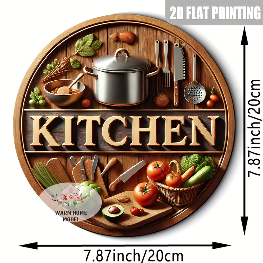 Plano 2D-Küchenschild aus Holz, runde Retro-Wanddekoration in Multicolor - Bild 2