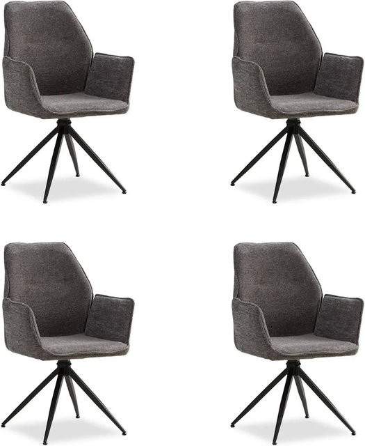 Homestyle4u 4er Set Polsterstühle drehbar in Grau mit Armlehnen aus Chenille und Polyester, B/T/H: 60 x 60 x 92,5 cm - Bild 1