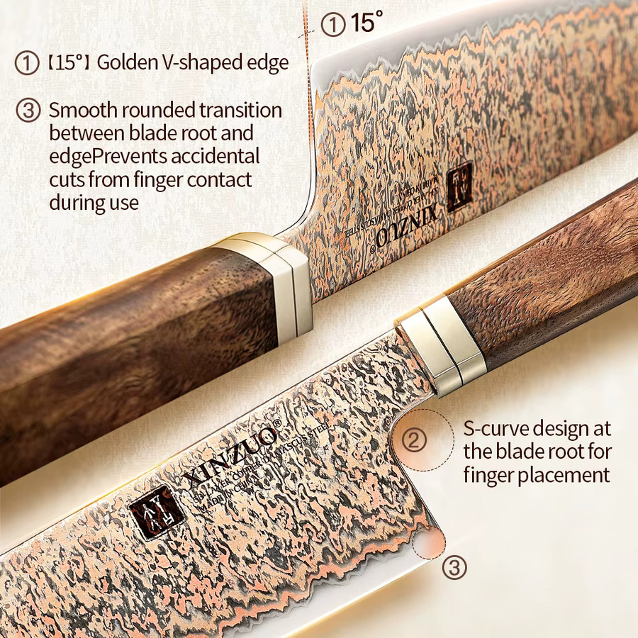 XINZUO Santoku-Messer aus 53 Lagen Damaststahl mit Padauk-Holzgriff und schwarzem G10-Griff, mehrfarbig - Bild 3