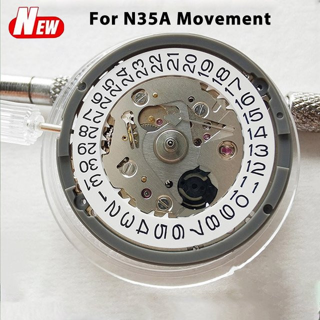 CAOWTAN Uhren-Zubehör-Kit NH35A Automatik, Schwarz-Weißes Datumsrad, Silber - Bild 1