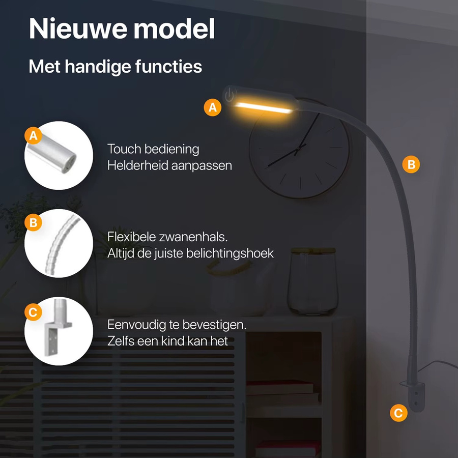 Ouelico 2er Set LED-Nachtlichter in Weiß mit Touch-Steuerung und verstellbarer Beleuchtung für Schreibtisch, Büro und zum Lesen - Bild 6
