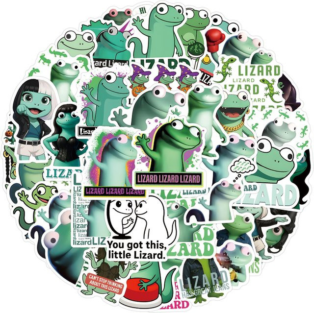 Tom Lizard Aufkleber Set mit lustigen Meme Eidechsen und Bibern, wasserfeste Sticker in Multicolour für Laptop, Handyhülle und Notizbuch, 50 Stück - Bild 1