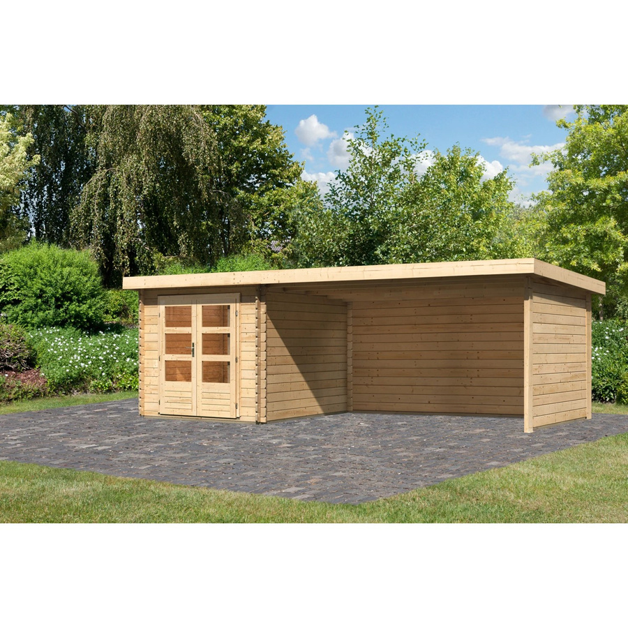 Karibu Holz-Gartenhaus Ängelholm in Natur mit Pultdach und moderner Blockbohlenbauweise, Farbe: Braun, B/T/H: 280 x 220 x 222 cm - Bild 2