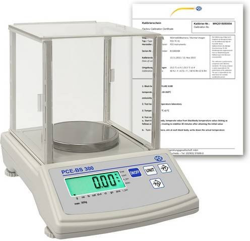 PCE Instruments PCE-BS 300-ICA Laborwaage Grau mit Edelstahl-Waagschale, Wägebereich max. 300g und Ablesbarkeit 0,01g, ISO kalibriert - Bild 1