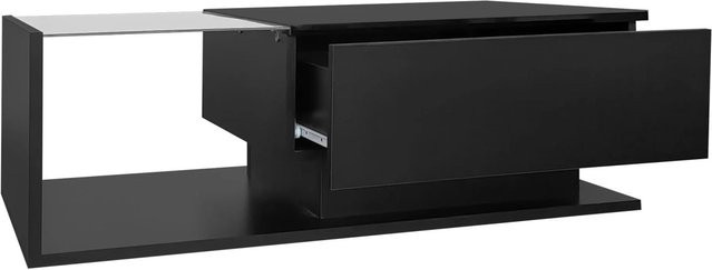 okwish Couchtisch mit LED-Beleuchtung und Glasplatte in Schwarz mit Schubladen, B: 100 cm, T: 50 cm, H: 35 cm - Bild 1