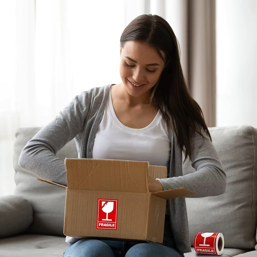 Zerbrechlich Vorsicht Warnaufkleber in Rot für Logistik und Verpackung, 100 Stück, Maße: 5,08 x 7,62 cm - Bild 3