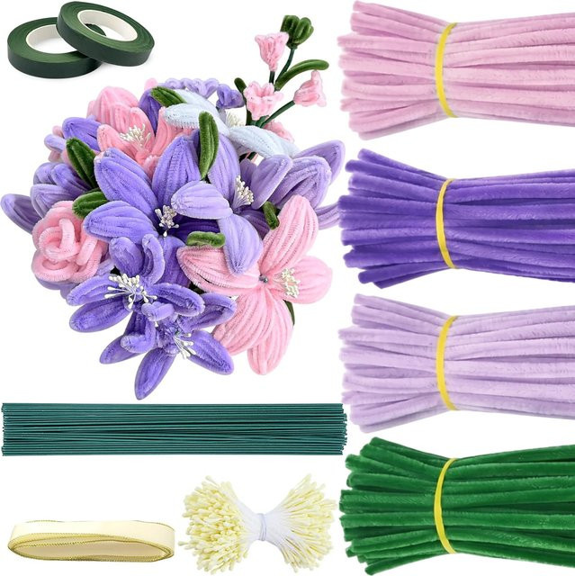 400 Stück Pfeifenreiniger Set in 3 Farben für Bastelarbeiten und DIY-Blumenherstellung mit Multicolour-Effekt - Bild 1