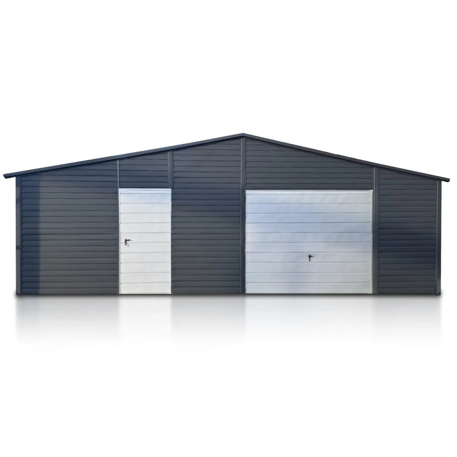 Liderstal Halle Standard aus Blech in Graphit mit Stahlkonstruktion, 2 Schwingtoren mit Antrieb, 6 Fenstern und Seitengiebeln, B/T/H: 900 x 2000 cm - Bild 2
