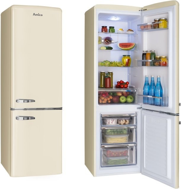 Amica KGCR 387 100 B Kühl-Gefrier-Kombination in Beige mit Gefrierfach unten und LED-Innenbeleuchtung, H x B x T: 181 x 55 x 63 cm - Bild 1