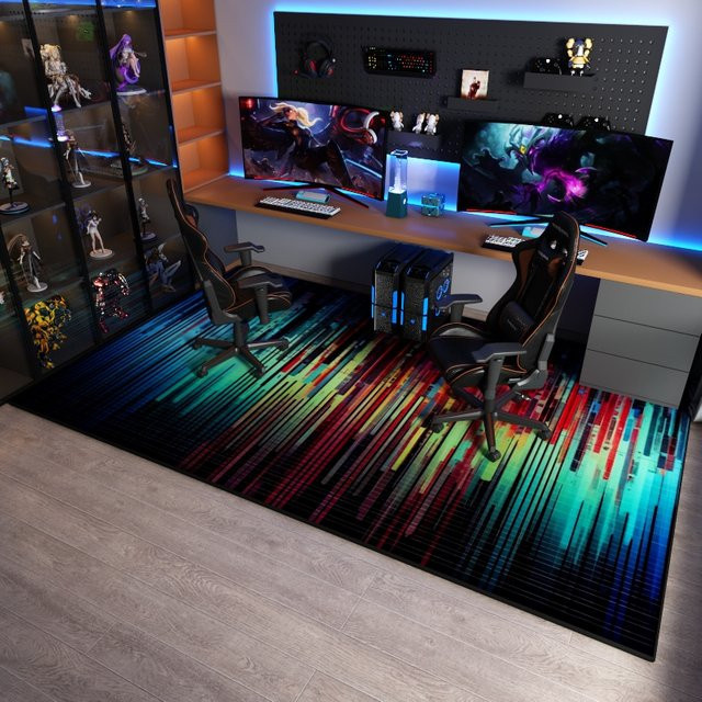 VIKAMA Computerstuhl-Bodenmatte im Cyberpunk-Design, schalldämpfender Gaming-Teppich für das Schlafzimmer, mehrfarbig, Rechteckig, B/T/H: 60 x 60 x 1 cm - Bild 1