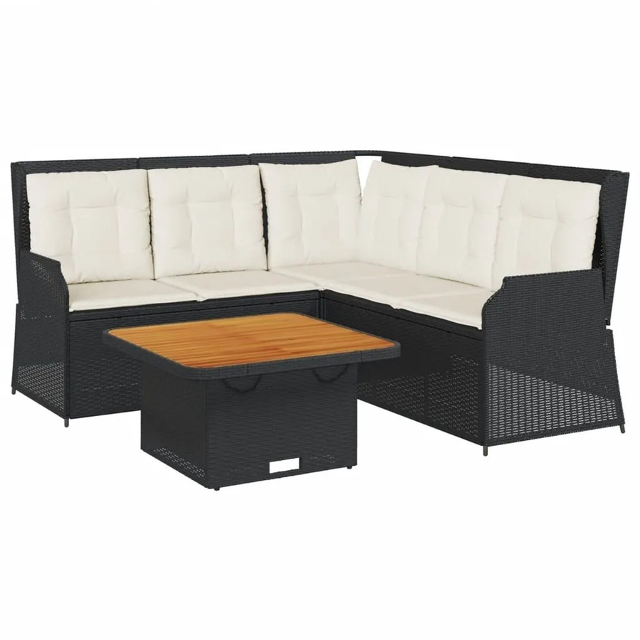 vidaXL 4-tlg Garten-Lounge-Set in Schwarz aus Poly Rattan mit Kissen und Couchtisch im L-Shape Design - Bild 2
